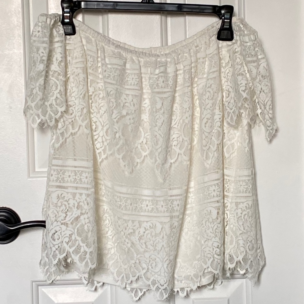 Cupcakes and Cashmere Off the Shoulder Lace Blouse